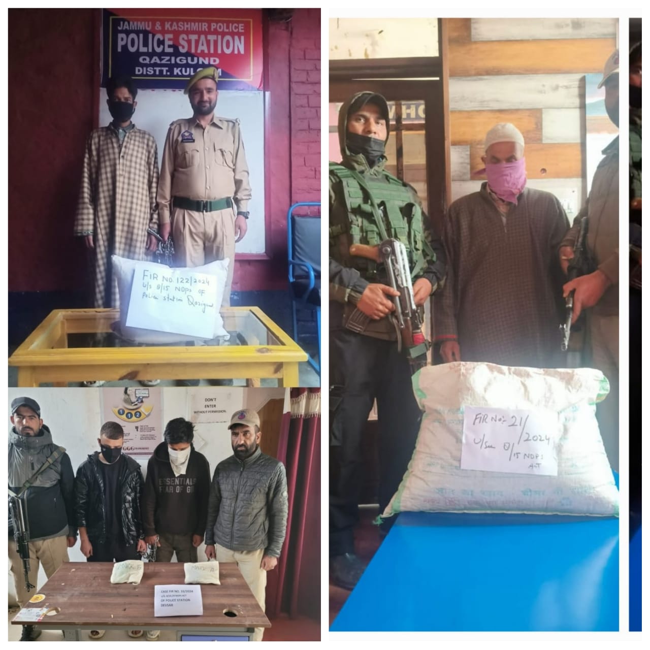'Police arrest 04 drug peddlers in Kulgam & Shopian; Contraband substances recovered'